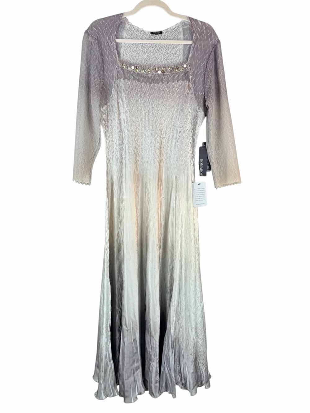 NEW Komarov Crinkle Satin and Chiffon Midi Maxi Dress Sheer Sleeve Ombé XL NWT